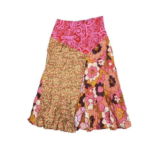 Celia B Sz L Skirt Kosh Orange Patchwork Retro Boho 50's Vintage Midi CeliaB New - Picture 3 of 7